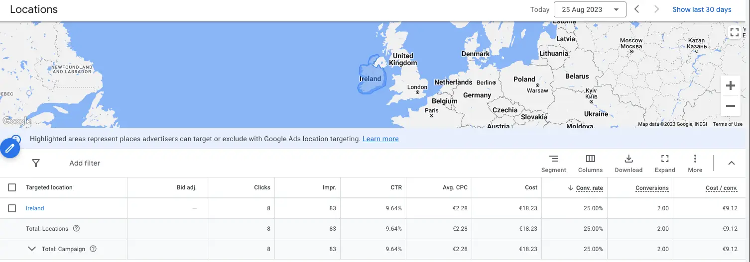 Google ads location report