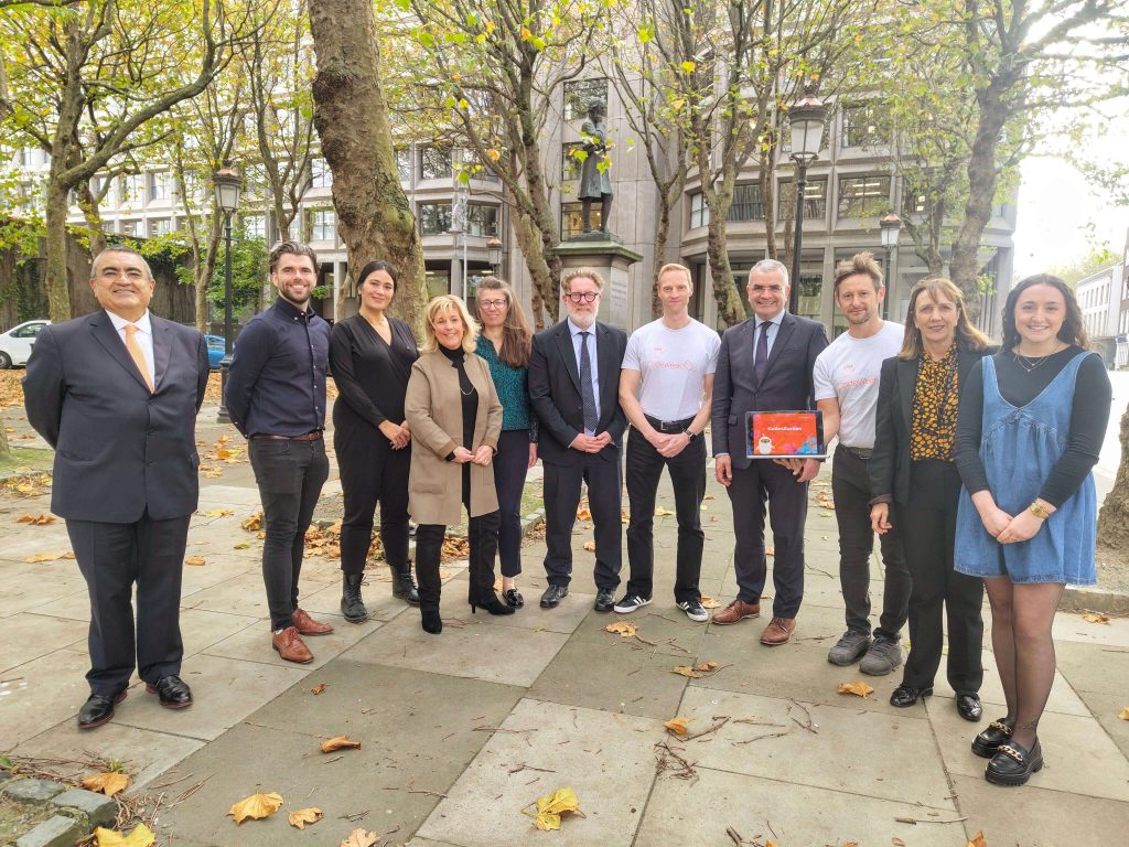Outdoor group photo Irish Minister of State Dara Calleary with representatives of the Irish Code4Europe Consortium in Dublin