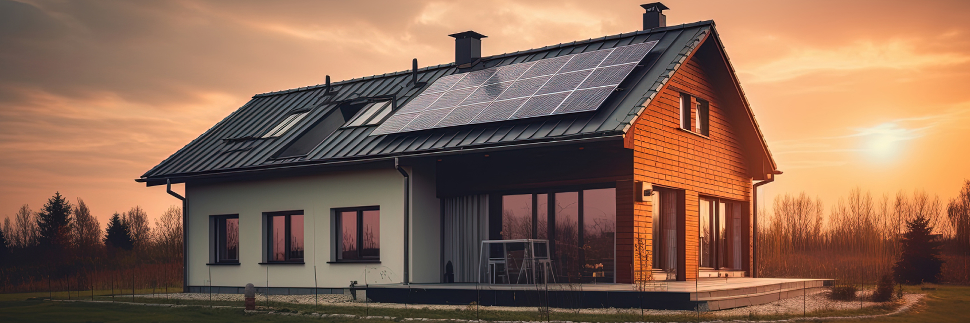 Modern house in the sunset