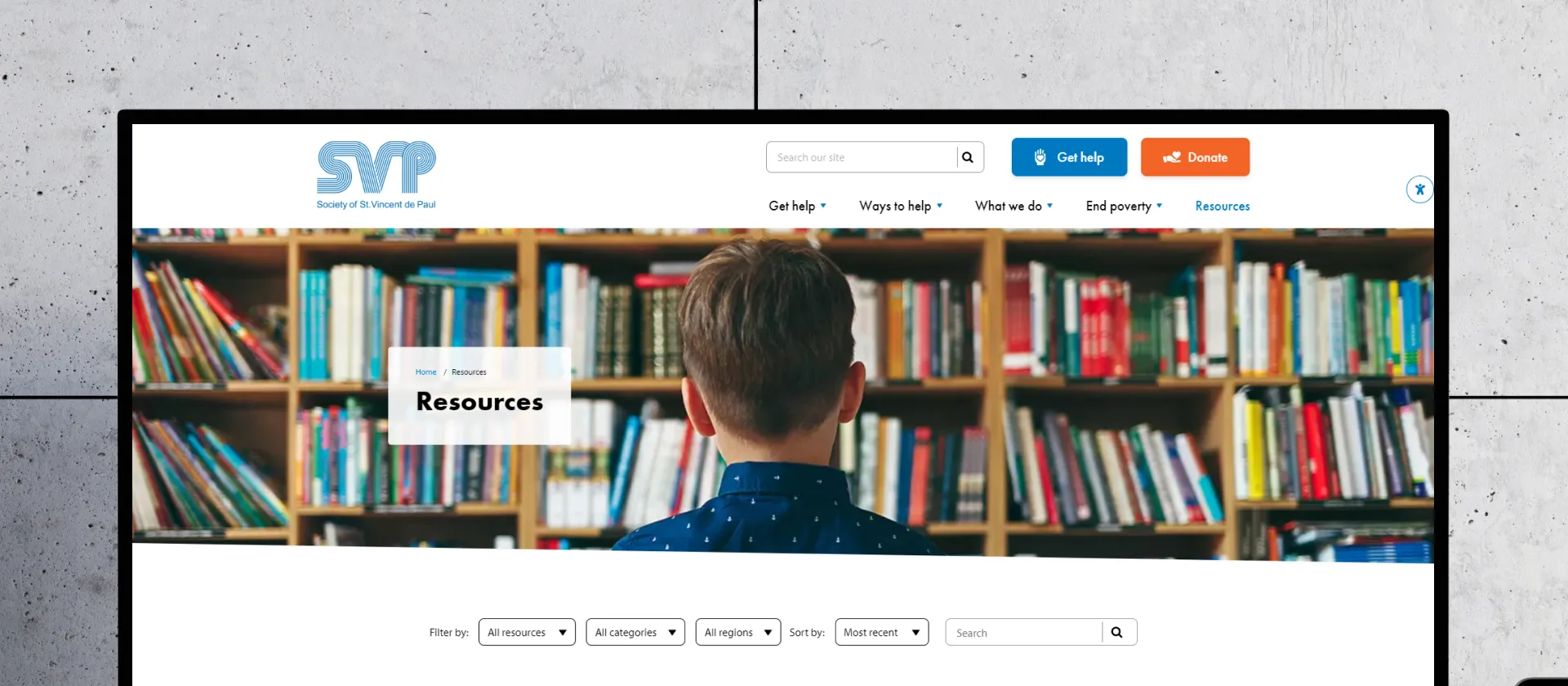 Desktop version of website