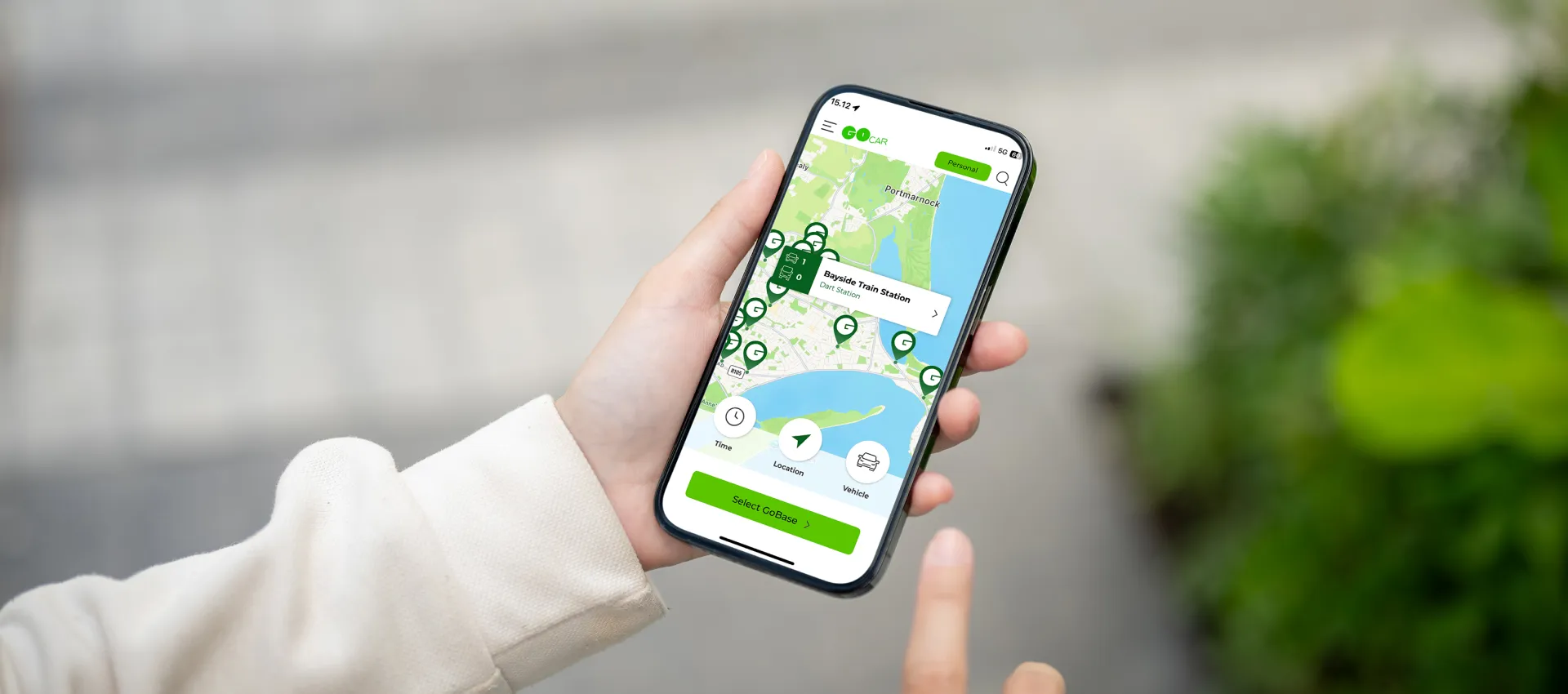 GoCar app map of available cars in the area
