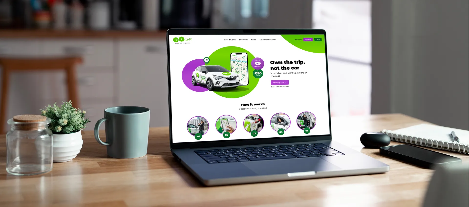 Gocar website on laptop